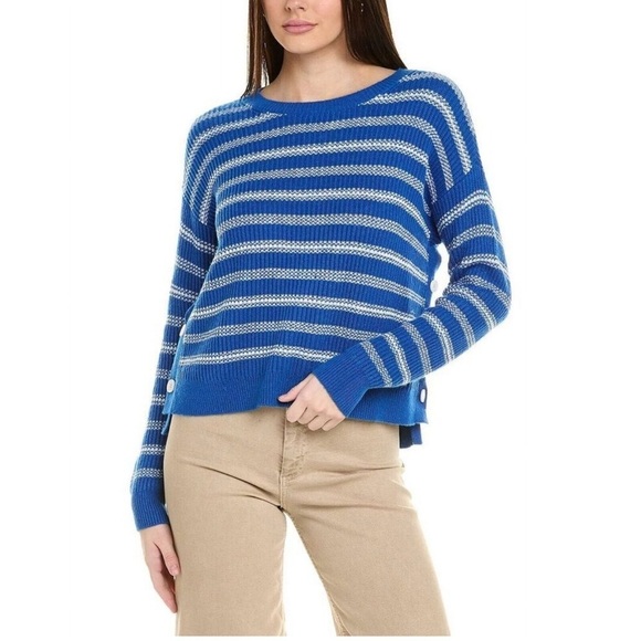 CAbi Blue/White Striped Knit Pullover Sweater w/ Buttons Size Medium #6165 - Picture 1 of 14